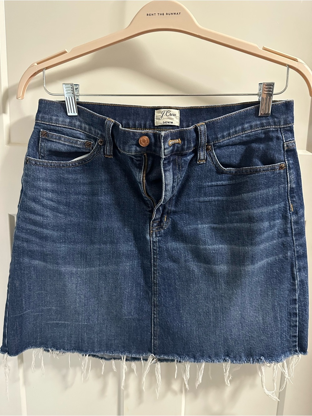 J. Crew Dark Blue Denim Mini Skirt with Frayed Hem